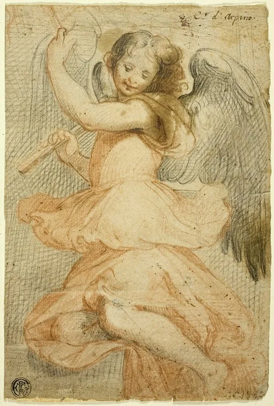 Angel Holding A Flute Wall Art by Circle of Giuseppe Cesari - High-Resolution Digital Print