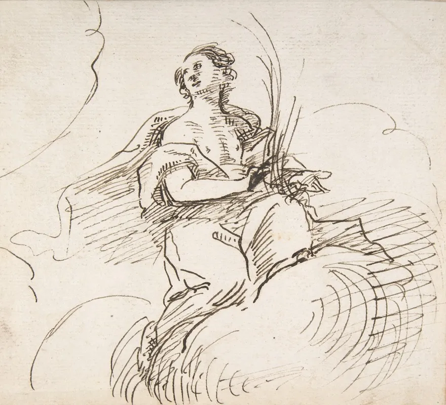 Angel With Palm Seated On Clouds