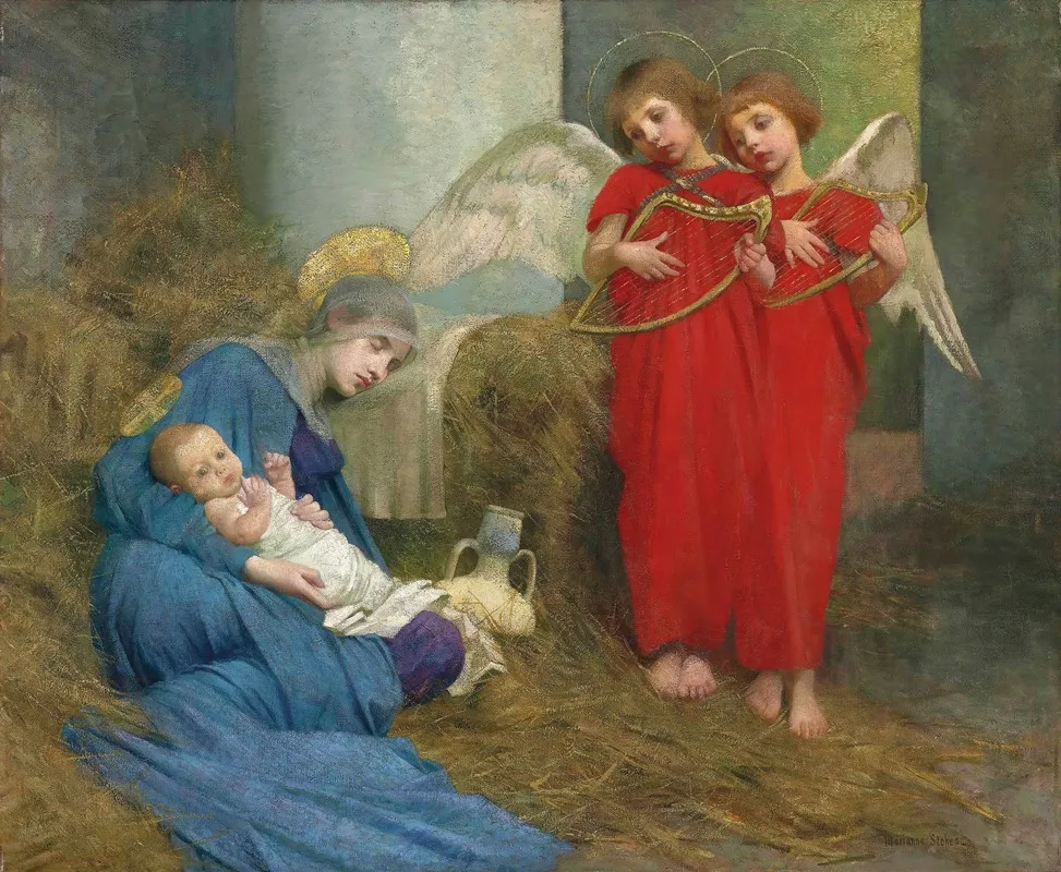 Angels Entertaining The Holy Child Wall Art by Marianne Stokes - High-Resolution Digital Print