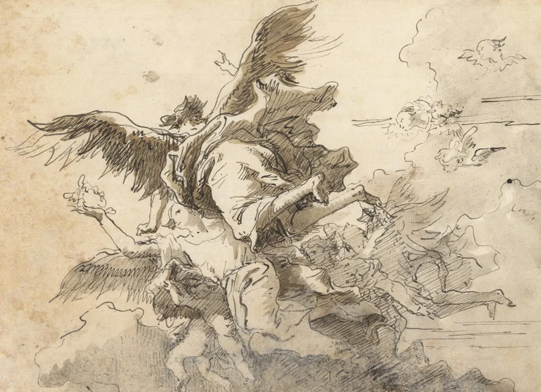 Angels In The Sky Wall Art by Giovanni Domenico Tiepolo - High-Resolution Digital Print