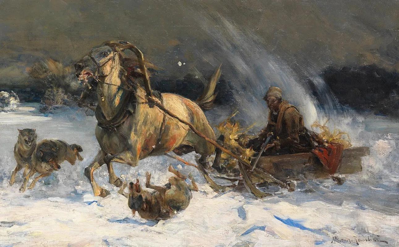 Angriff Der Wolfe Wall Art by Alfred von Wierusz-Kowalski - High-Resolution Digital Print