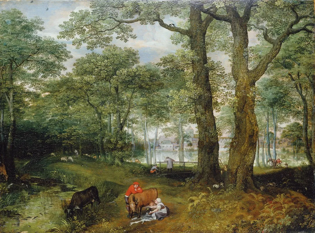 Animals Grazing Beneath Trees Wall Art by Lucas van Valckenborch - High-Resolution Digital Print