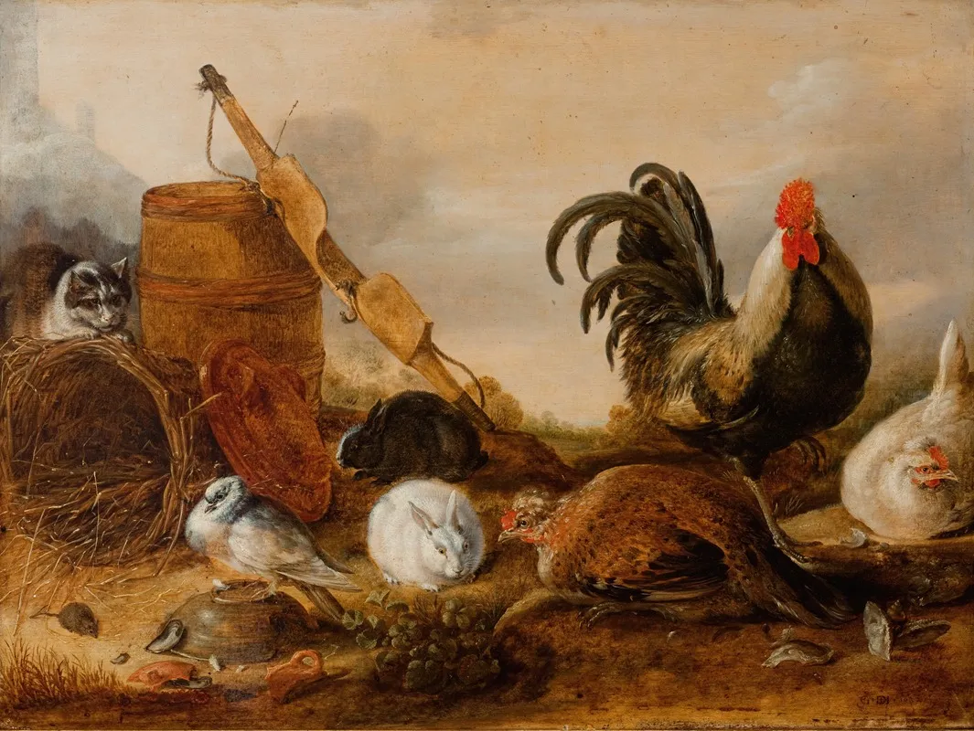Animals In The Yard Wall Art by Gijsbert Gillisz. de Hondecoeter - High-Resolution Digital Print