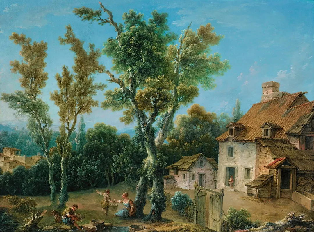 Animated Landscape With A Farm Wall Art by Nicolas Jacques Julliard - High-Resolution Digital Print