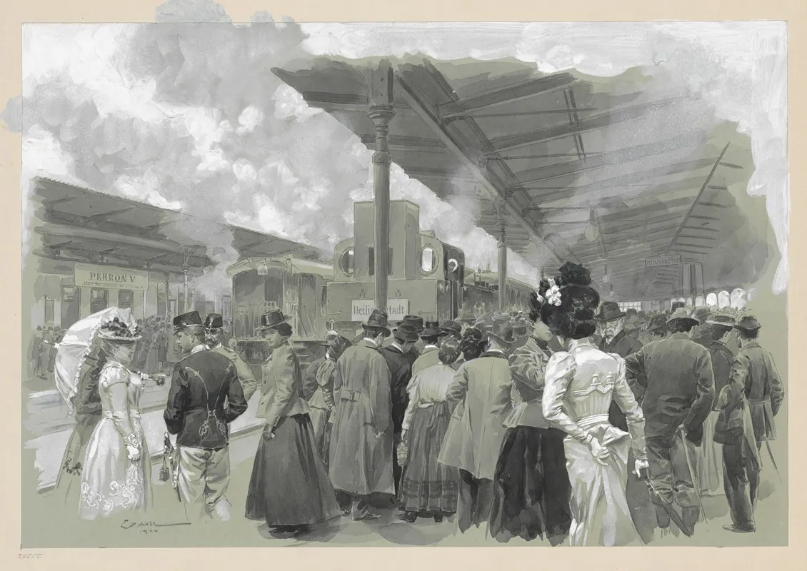 Ankunft Und Abschiedszenen Am Perron Der Stadtbahn Hutteldorf Wall Art by Wilhelm Gause - High-Resolution Digital Print