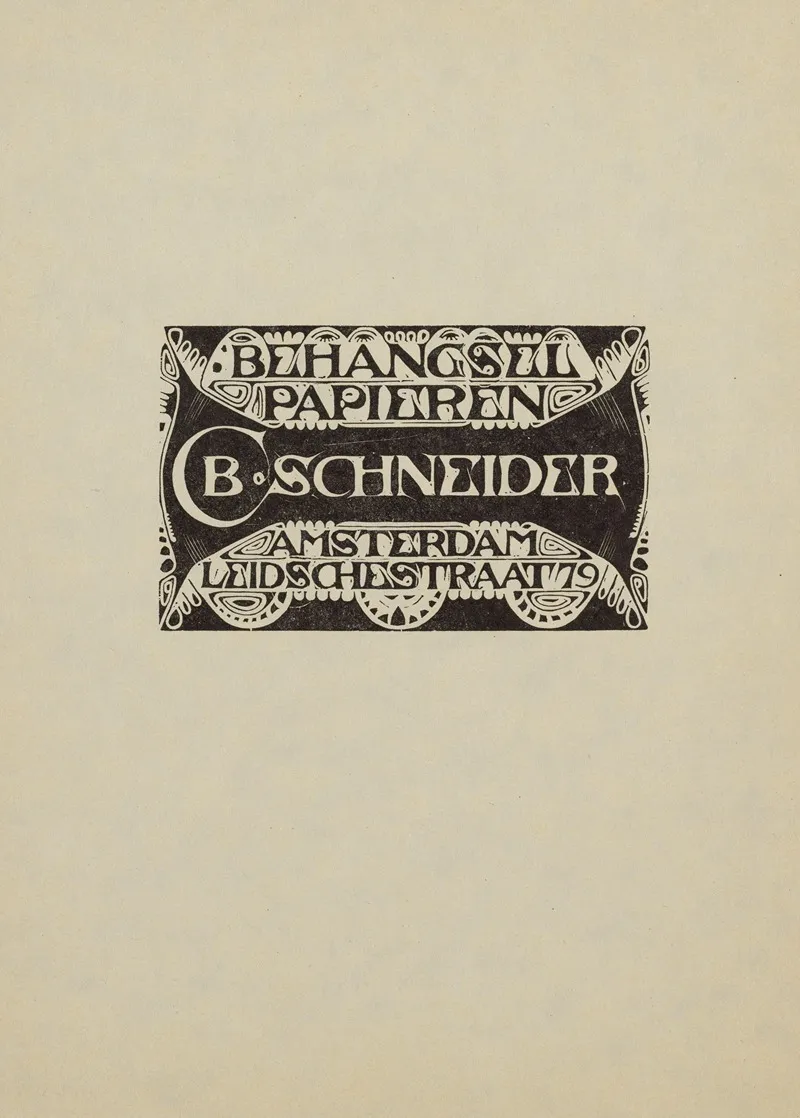 Annoncekaart Voor C B Schneider Behangselpapieren Leidschestraat 79 Amsterdam Wall Art by Karel de Bazel - High-Resolution Digital Print
