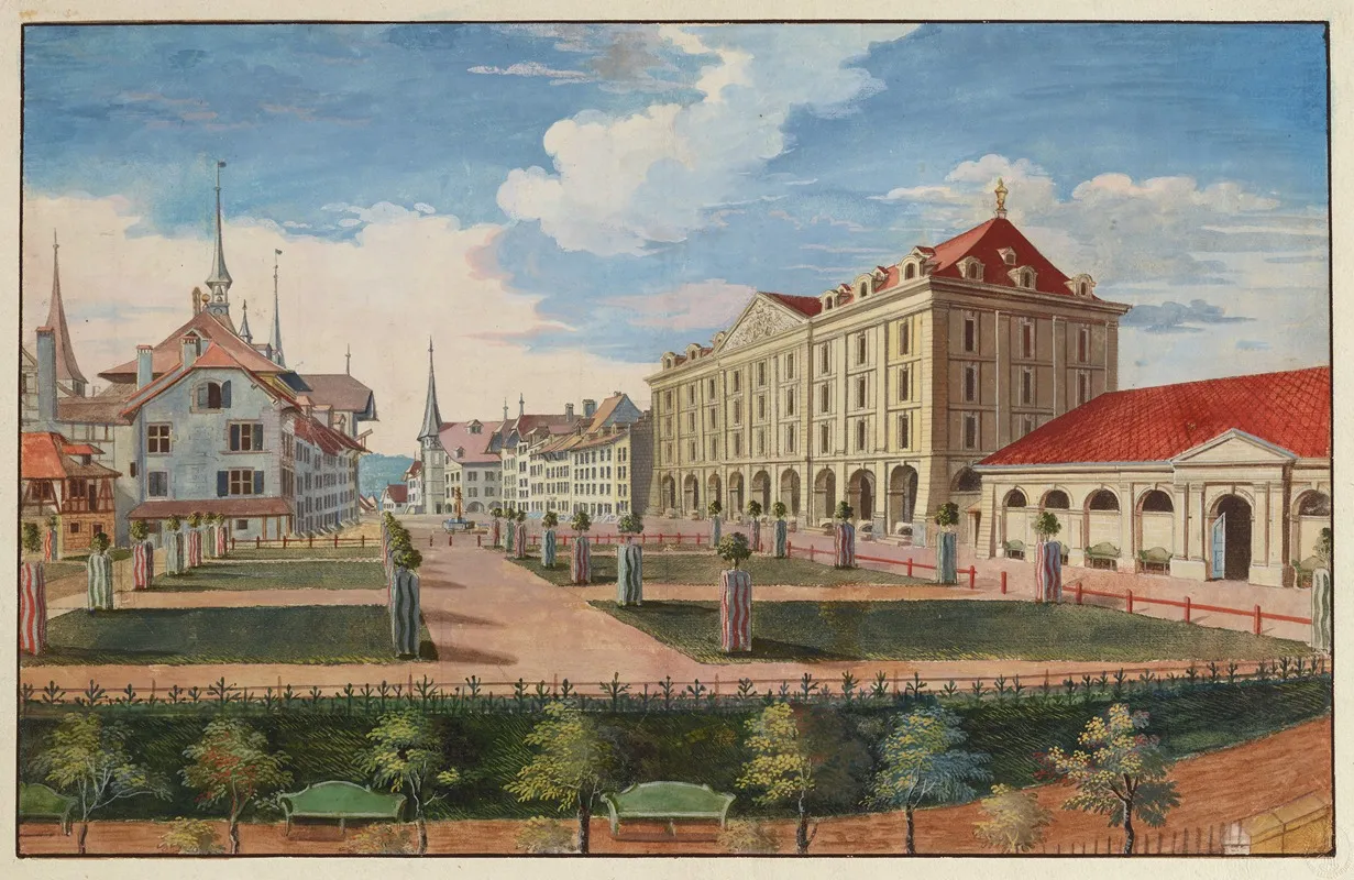 Ansicht Des Kornhauses Und Der Grabenpromenade In Bern Wall Art by Johann Grimm - High-Resolution Digital Print