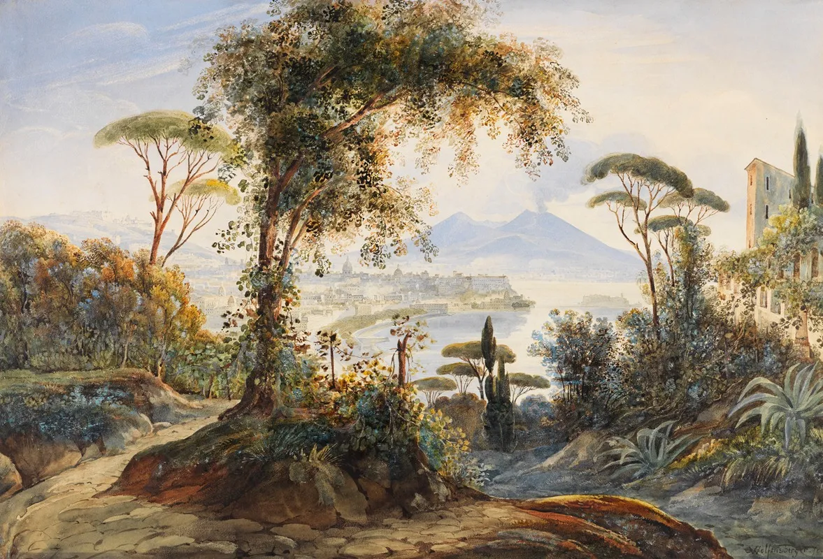 Ansicht Von Neapel Mit Dem Golf Und Dem Vesuv Im Hintergrund Wall Art by Johann Jakob Wolfensberger - High-Resolution Digital Print