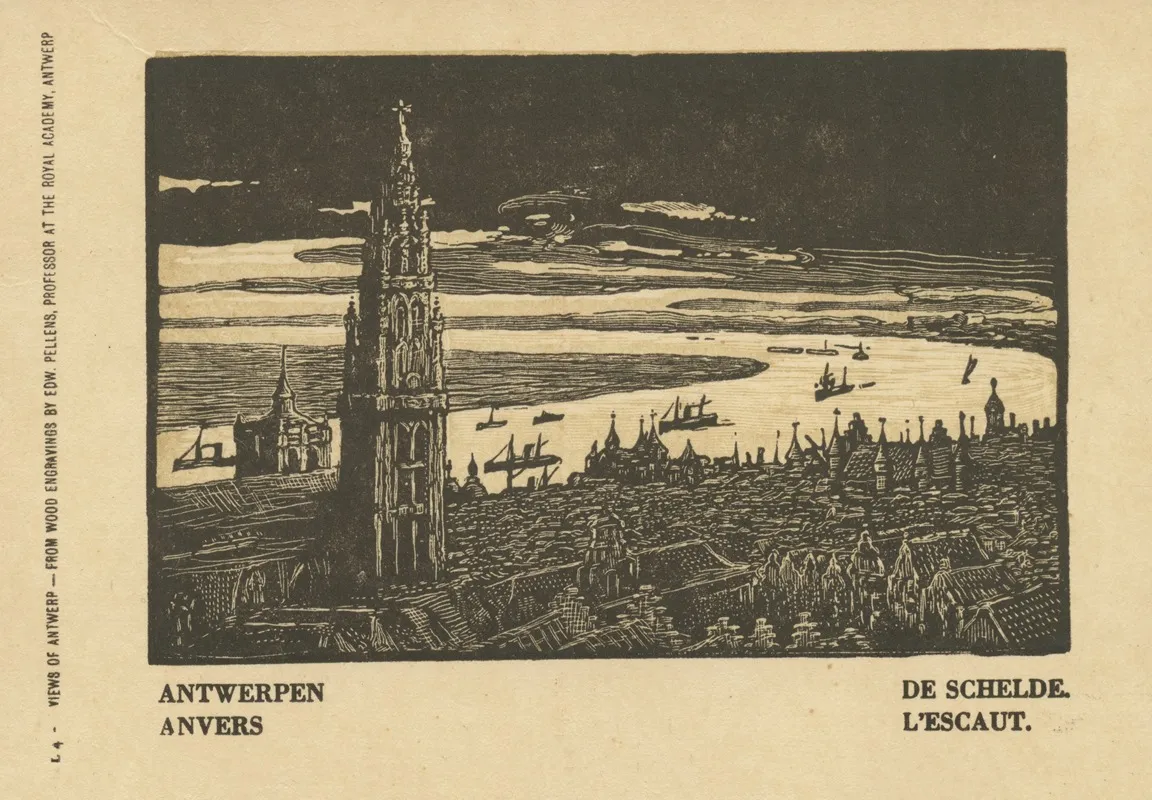Ansichtkaart Met Een Nachtelijk Zicht Op Antwerpen En De Schelde