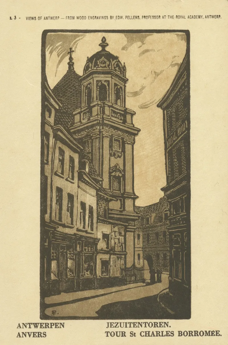Ansichtkaart Met Een Voorstelling Van De Jezuietentoren Te Antwerpen