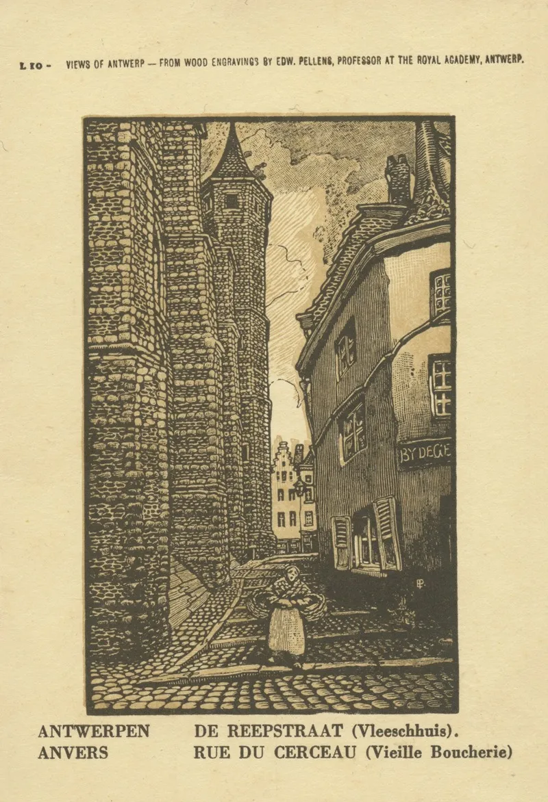 Ansichtkaart Met Een Voorstelling Van De Reepstraat Met Het Vleeshuis Te Antwerpen