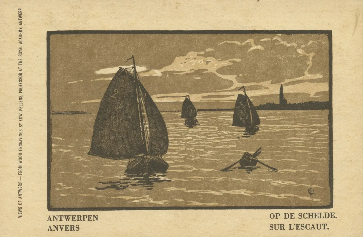 Ansichtkaart Met Een Voorstelling Van Enkele Zeilschepen Op De Schelde Bij Antwerpen