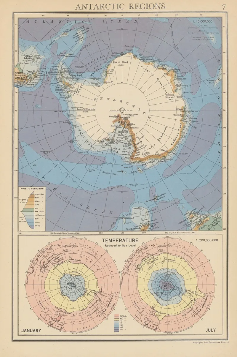 Antarctic Regions Temperature January And July Wall Art by John George Bartholomew - High-Resolution Digital Print
