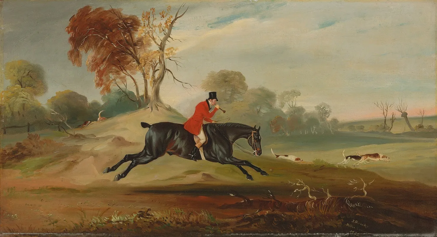 Anthony Adrian 7th Earl Of Kintore On Tom Of Lincoln Hunting In An Extensive Landscape Wall Art by John Ferneley - High-Resolution Digital Print