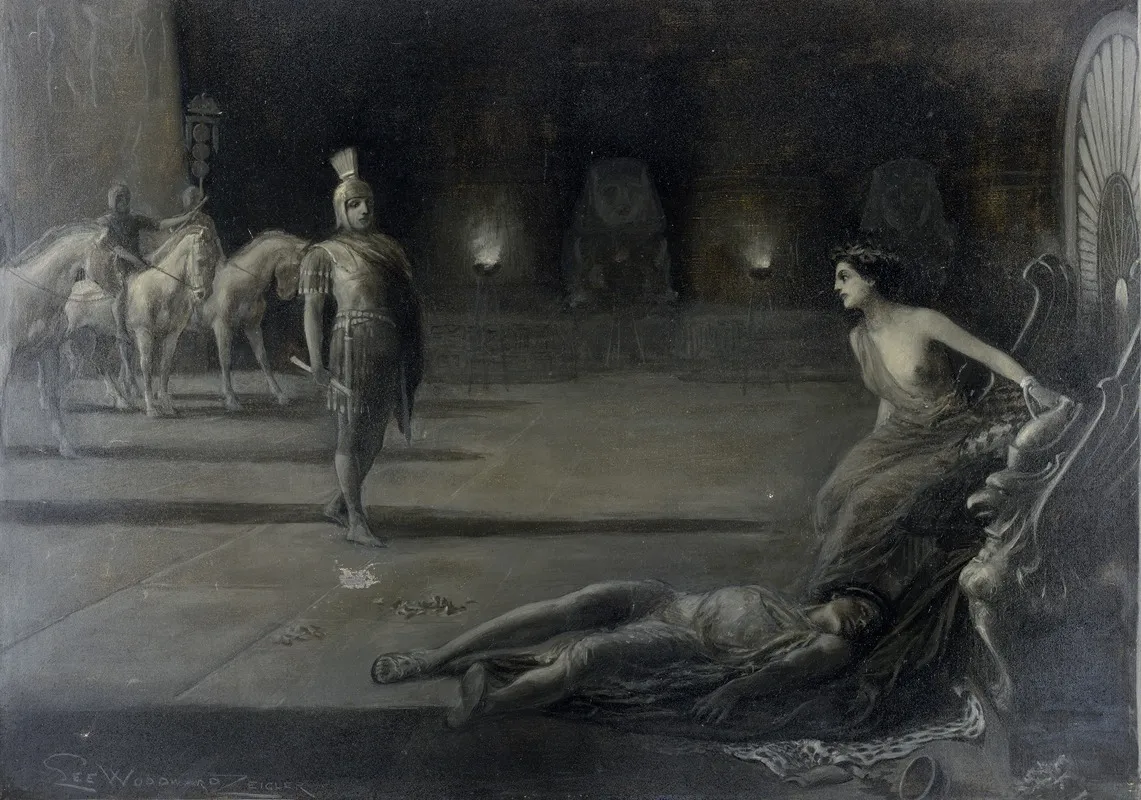 Antony Approaching Cleopatra Meiamoun Lying Dead At Her Feet Wall Art by Lee Woodward Zeigler - High-Resolution Digital Print