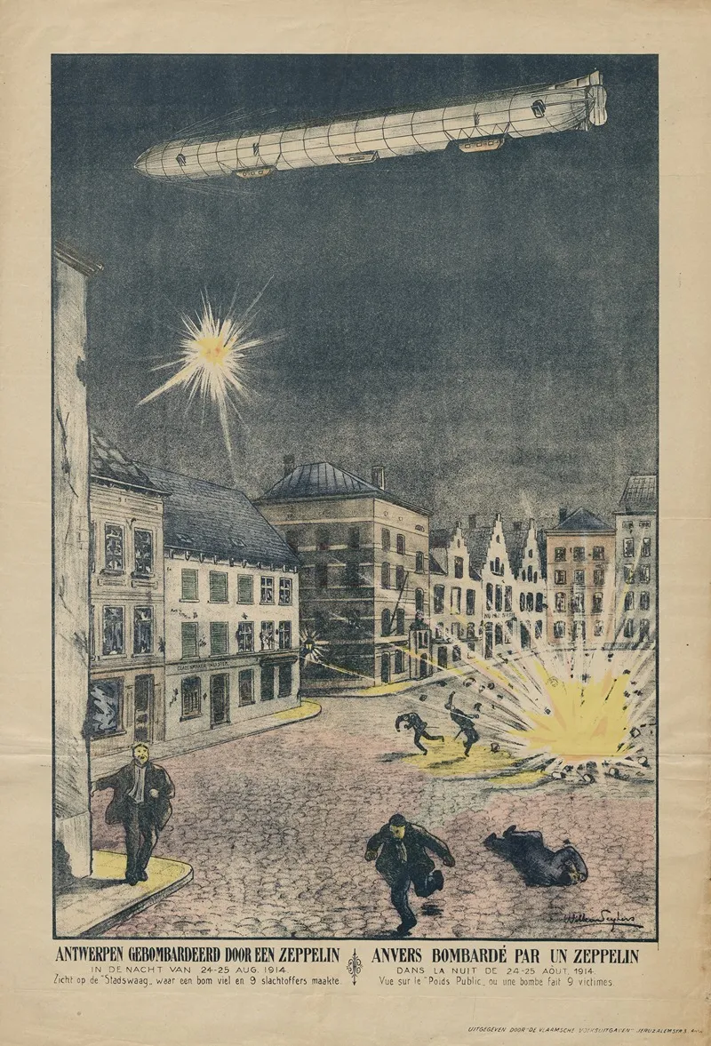 Antwerpen Gebombardeerd Door Een Zeppelin In De Nacht Van 24 25 Aug 1914 Wall Art by Willem Seghers - High-Resolution Digital Print