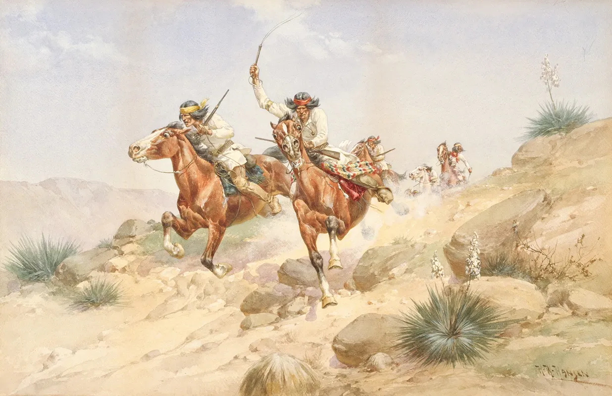 Apache Indians On Horseback Wall Art by Herman Wendelborg Hansen - High-Resolution Digital Print