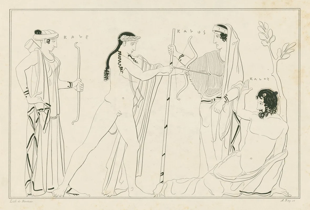 Apollo And Artemis Come To The Aid Of Leto Who Was Abducted By The Giant Tityus Wall Art by A. Rey - High-Resolution Digital Print