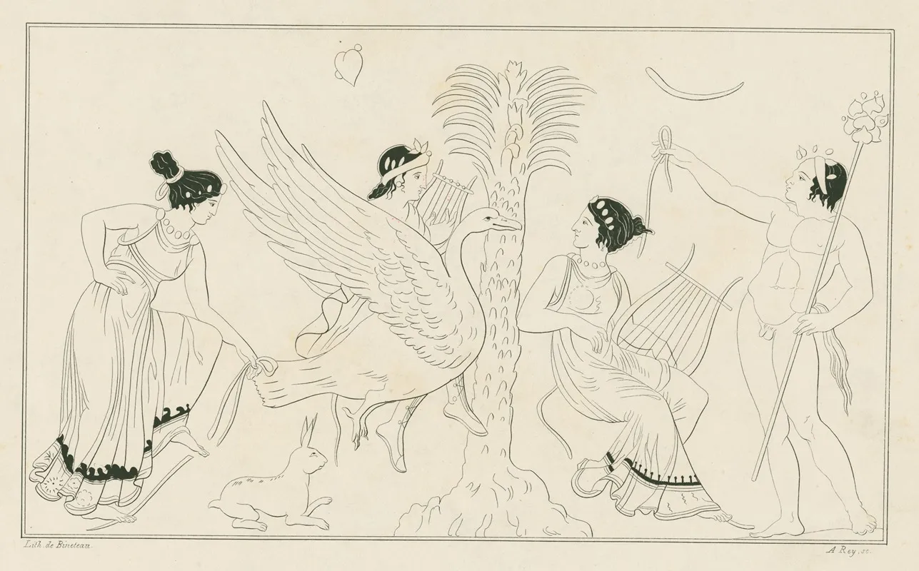 Apollo Descending From Olympus On A Swan Wall Art by A. Rey - High-Resolution Digital Print