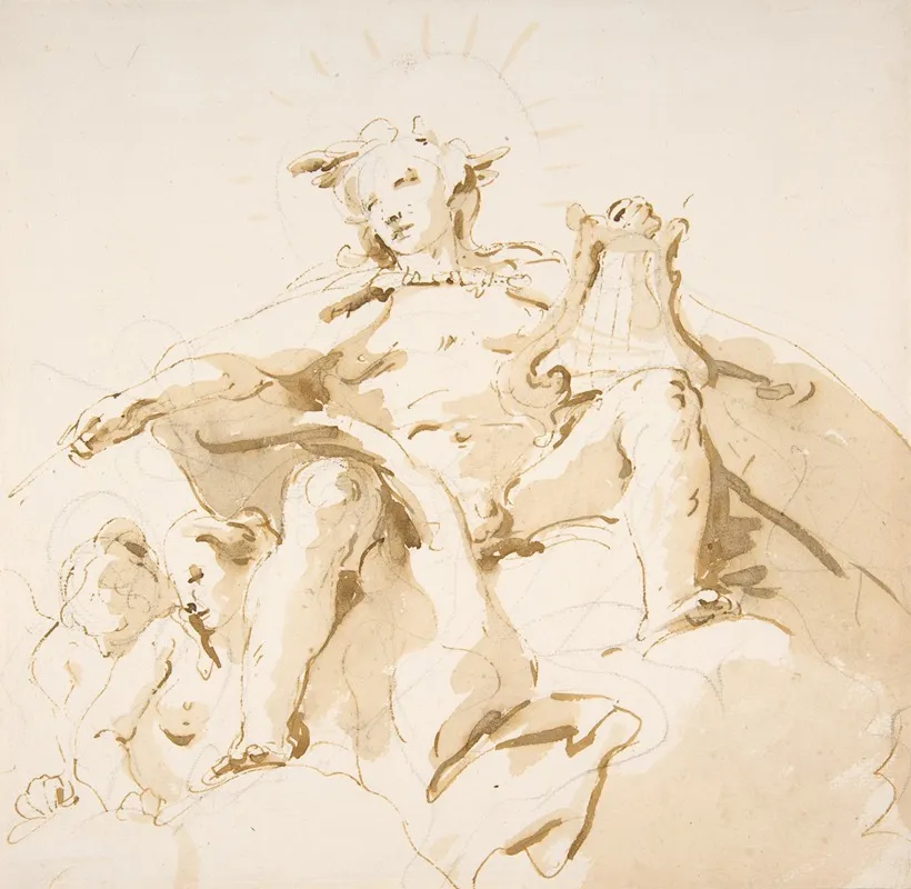 Apollo Seated On Clouds Two Figures At Left Wall Art by Giovanni Battista Tiepolo - High-Resolution Digital Print