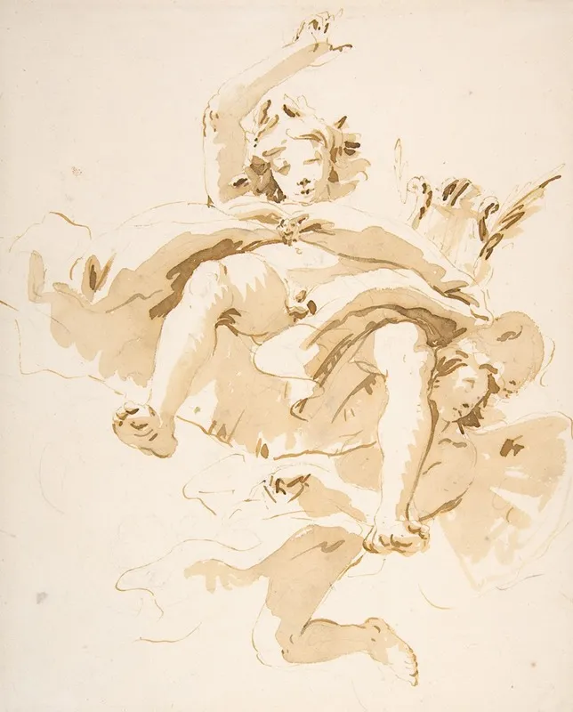 Apollo Supported By A Winged Genius Wall Art by Giovanni Battista Tiepolo - High-Resolution Digital Print
