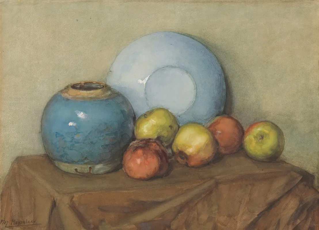 Appels Ronde Pot En Plaat Op Een Tafel Wall Art by Piet Mondrian - High-Resolution Digital Print