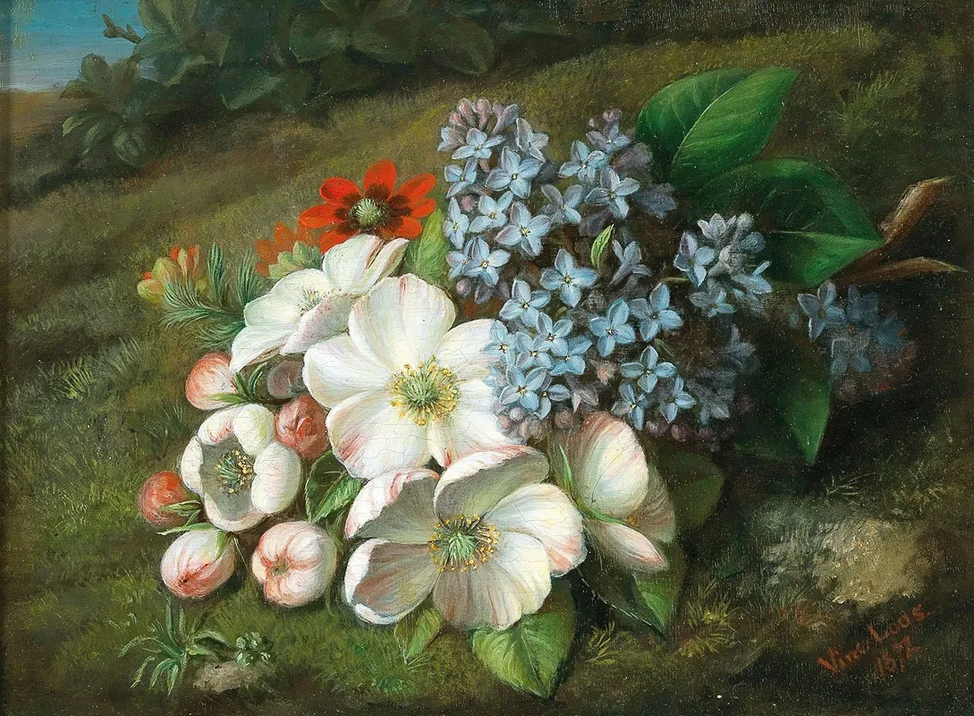 Apple Blossom With Lilacs And Summer Adonis Wall Art by Vincenz Loos - High-Resolution Digital Print