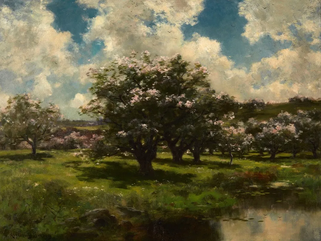 Apple Blossoms Near A Pond Wall Art by John Appleton Brown - High-Resolution Digital Print