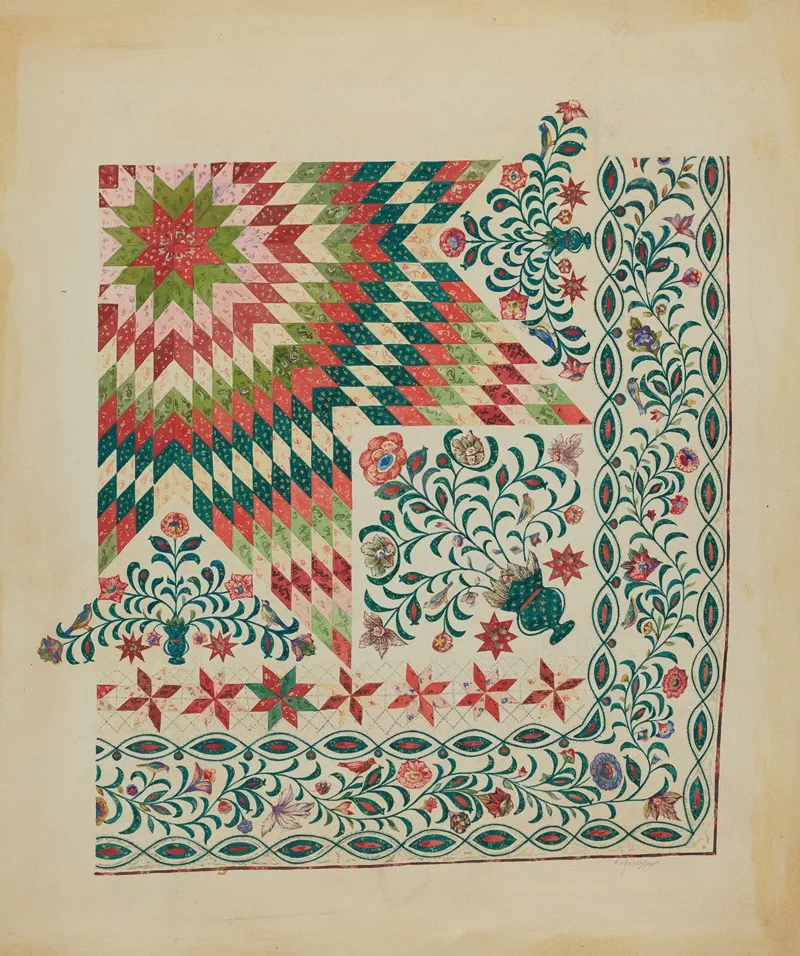 Applique And Patchwork Quilt 2 Wall Art by John Oster - High-Resolution Digital Print