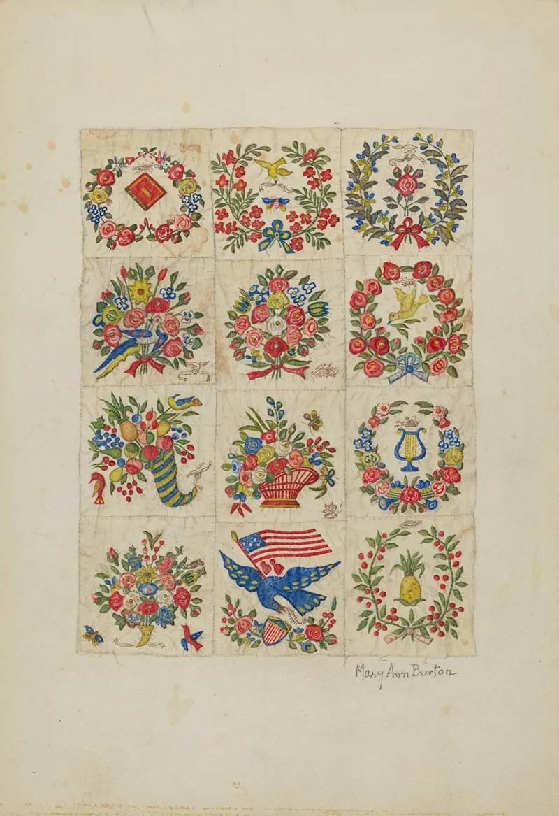 Applique Quilt Friendship Quilt Or Baltimo Re Brides Quilt Wall Art by Mary Ann Burton - High-Resolution Digital Print