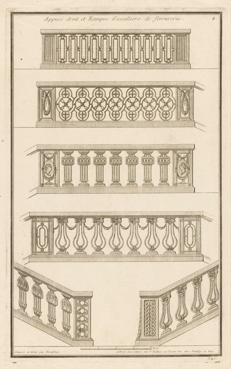 Appuis Droit Et Rampes Descaliers De Serrurerie Wall Art by Jean François de Neufforge - High-Resolution Digital Print