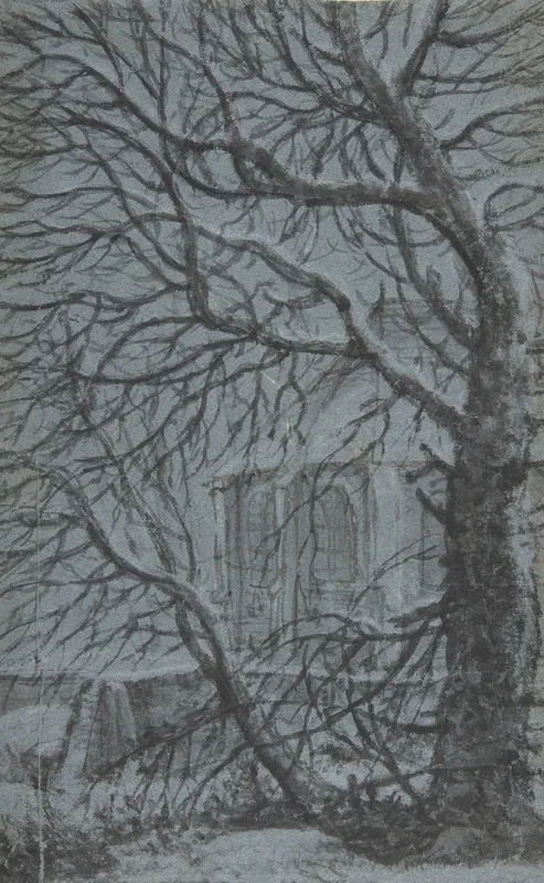 Apse Of A Church Seen Through The Snowy Branches Of A Tree
