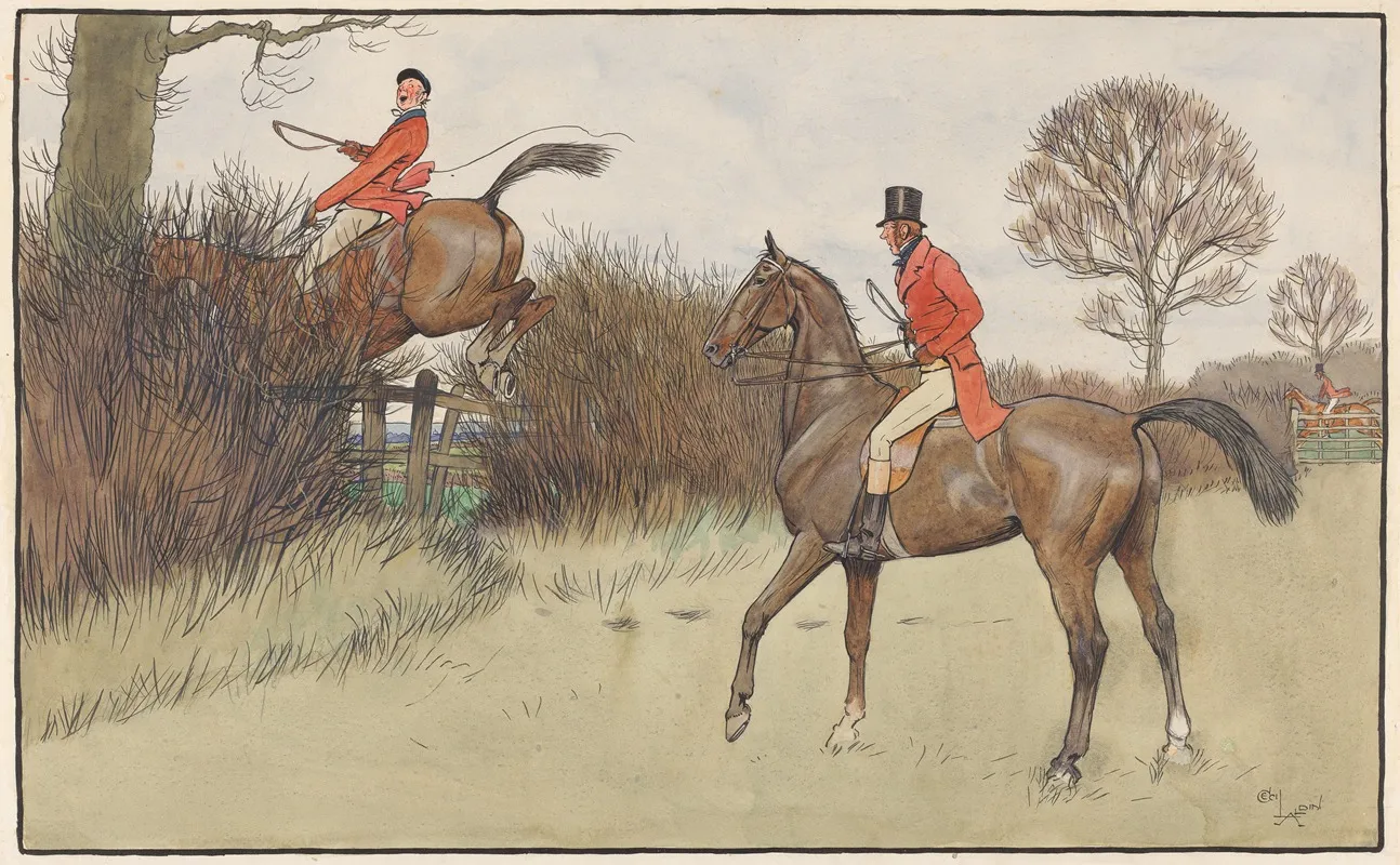 Ar Never Gets Off Hunting Scene Wall Art by Cecil Charles Windsor Aldin - High-Resolution Digital Print