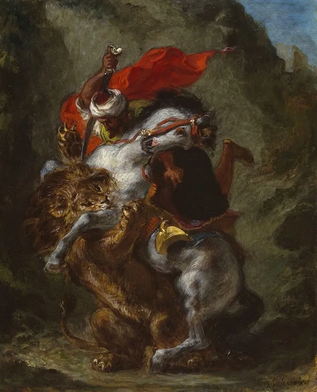 Arab Horseman Attacked By A Lion