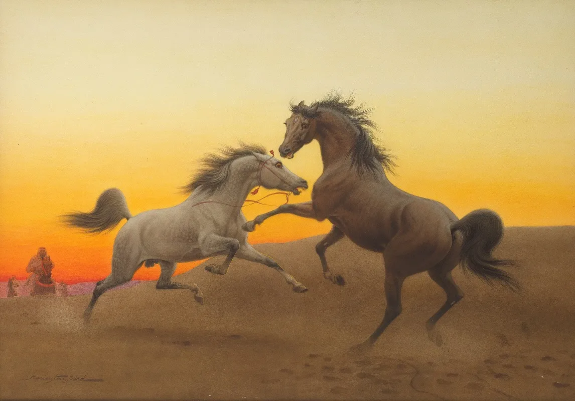 Arab Stallions At Sunset Wall Art by John Alexander Harrington Bird - High-Resolution Digital Print