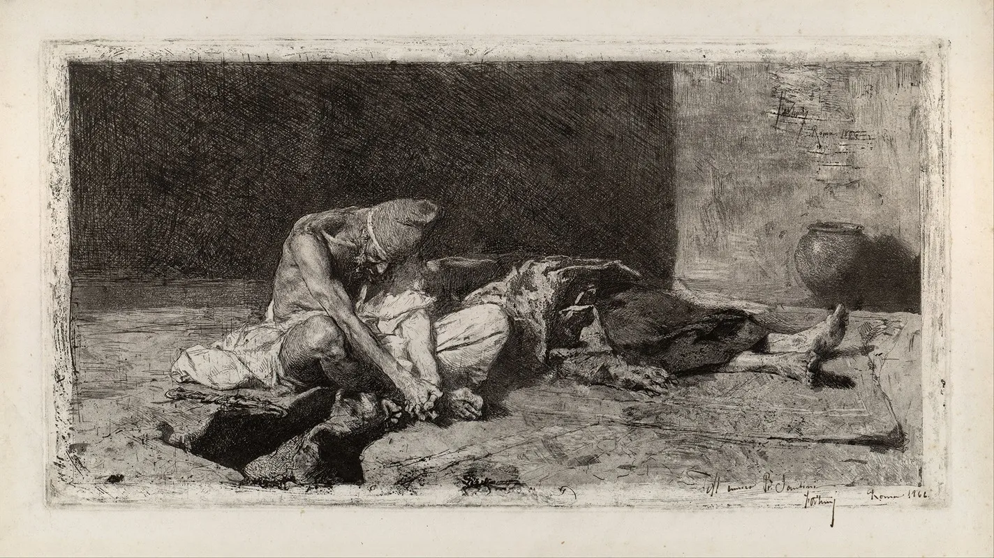 Arab Watching Over The Body Of A Friend Wall Art by Mariano Fortuny Marsal - High-Resolution Digital Print