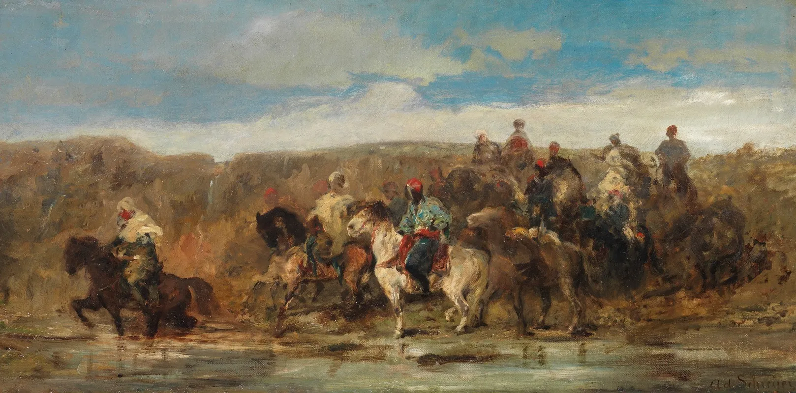 Arabische Reiter Am Fluss Wall Art by Adolf Schreyer - High-Resolution Digital Print