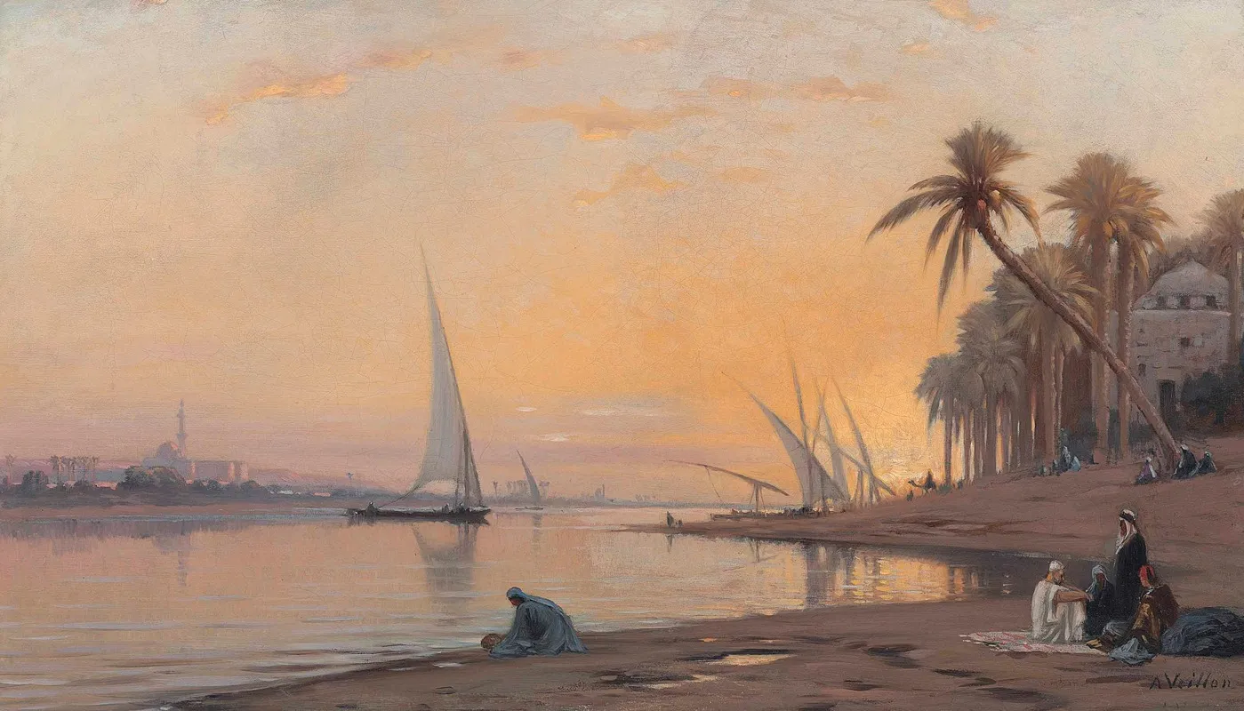Arabs On Banks Of The Nile Wall Art by Auguste Louis Veillon - High-Resolution Digital Print