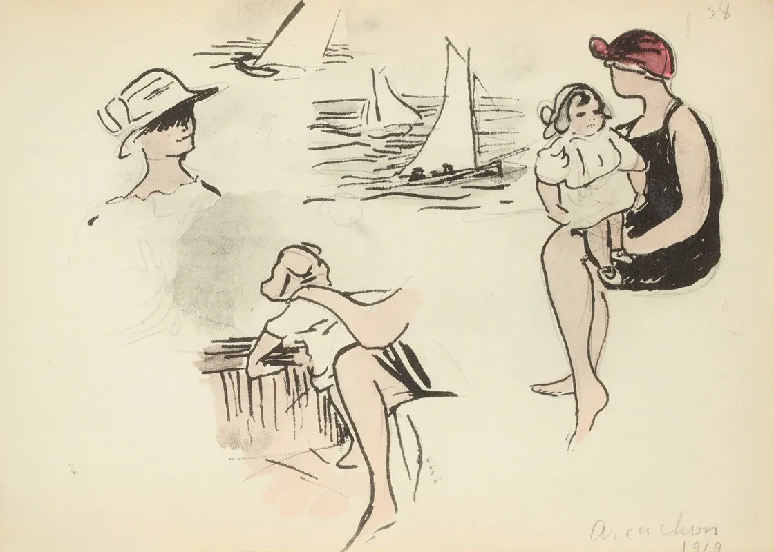 Arcachon 1919 Sur La Plage Wall Art by Paul Goute - High-Resolution Digital Print