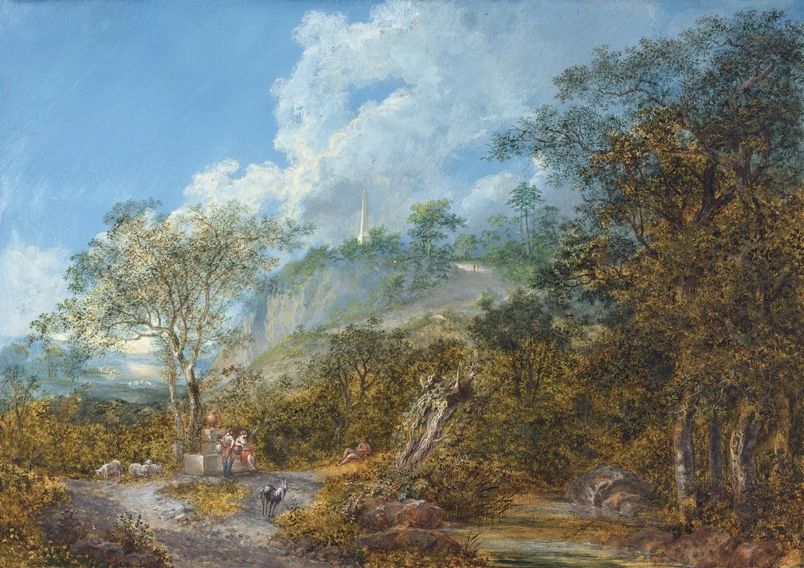 Arcadian Landscape With An Obelisk
