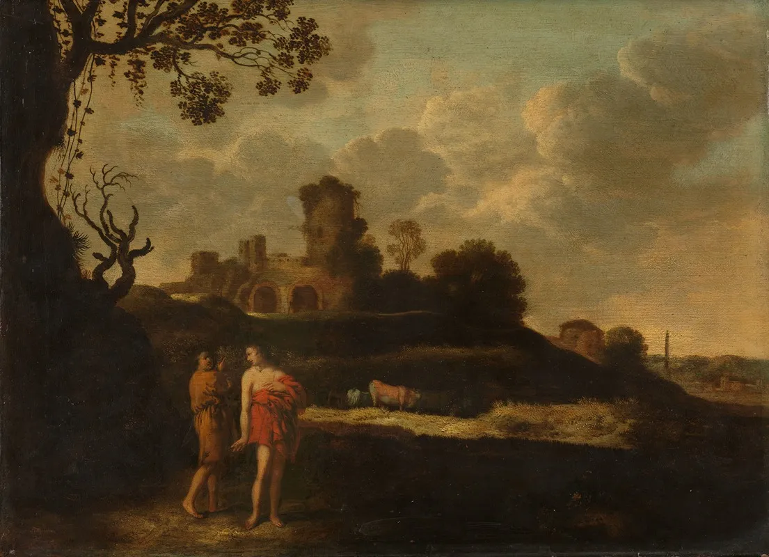 Arcadian Landscape With Herdsmen And Cattle Wall Art by Dirck Dalens - High-Resolution Digital Print