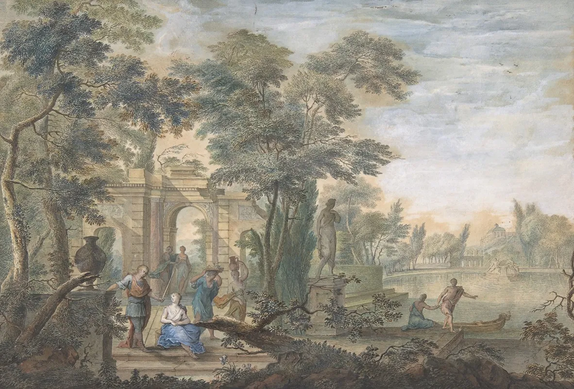 Arcadian Landscape With Several Figures And A Statue Of Diana Wall Art by Gerard Melder - High-Resolution Digital Print
