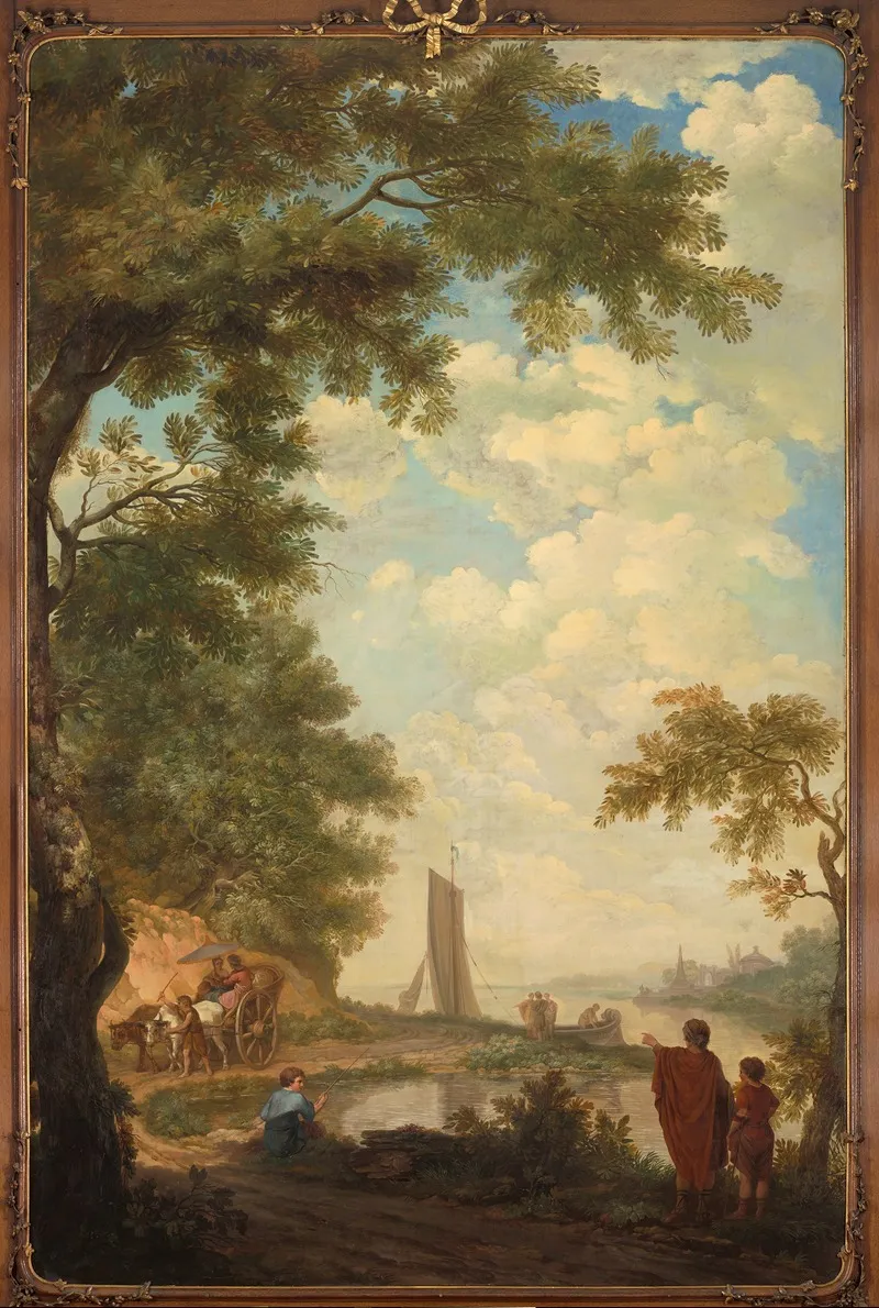 Arcadisch Landschap Met Figuren Bij Een Rivieroever