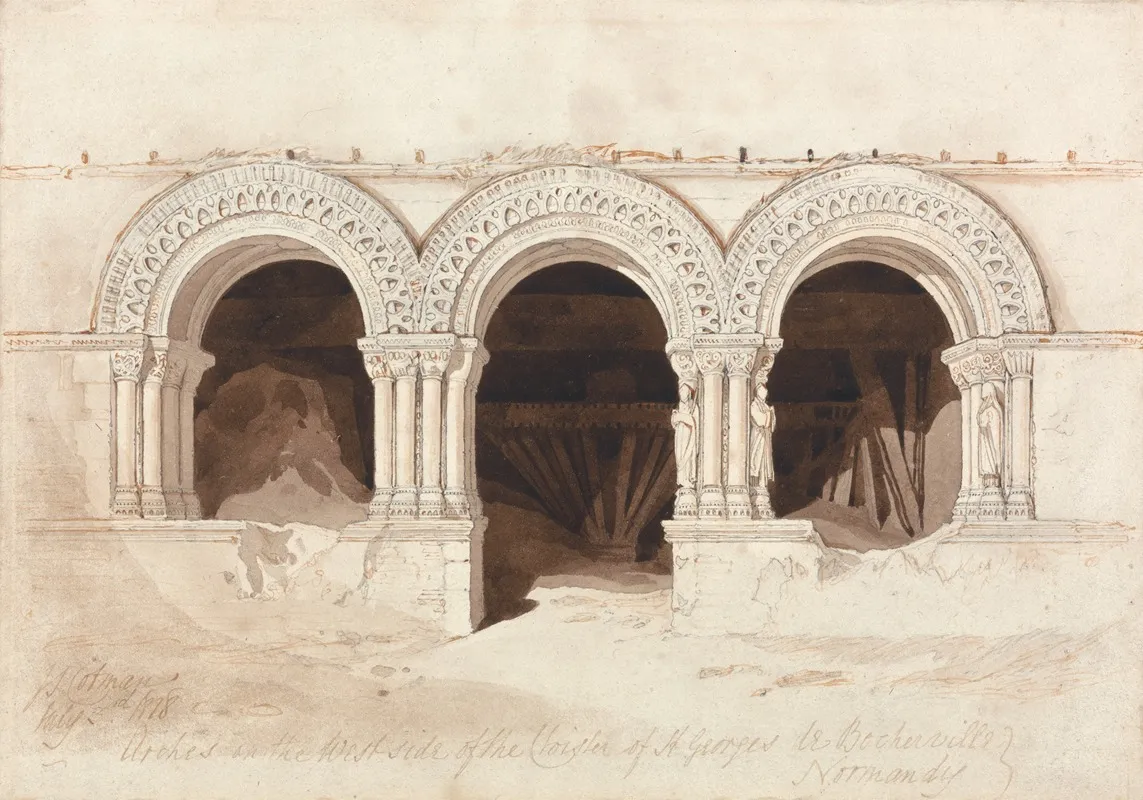 Arches In The West Side Of The Cloister Of Saint Georges De Bocherville Near Rouen Normandy Wall Art by John Sell Cotman - High-Resolution Digital Print