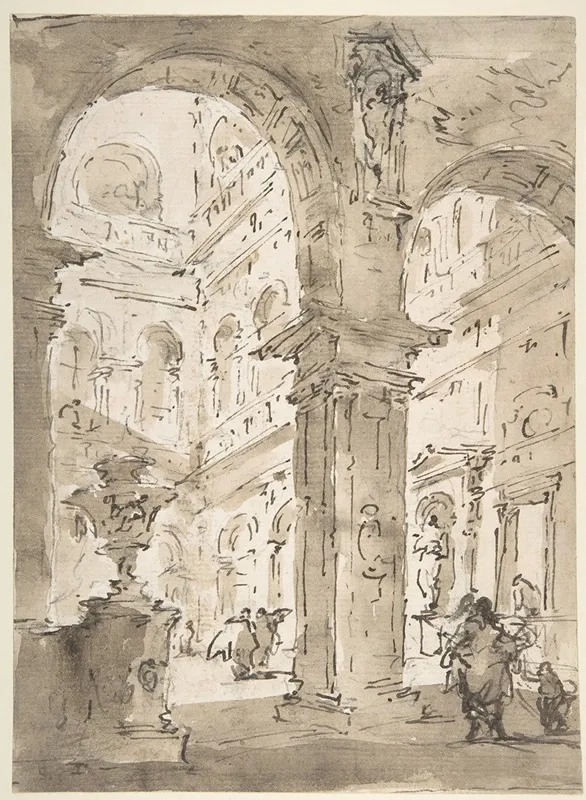 Architectural Capriccio Courtyard Of A Palace 2 Wall Art by Francesco Guardi - High-Resolution Digital Print