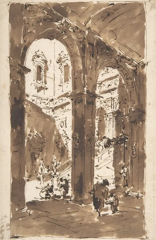 Architectural Capriccio Courtyard Of A Palace Wall Art by Francesco Guardi - High-Resolution Digital Print