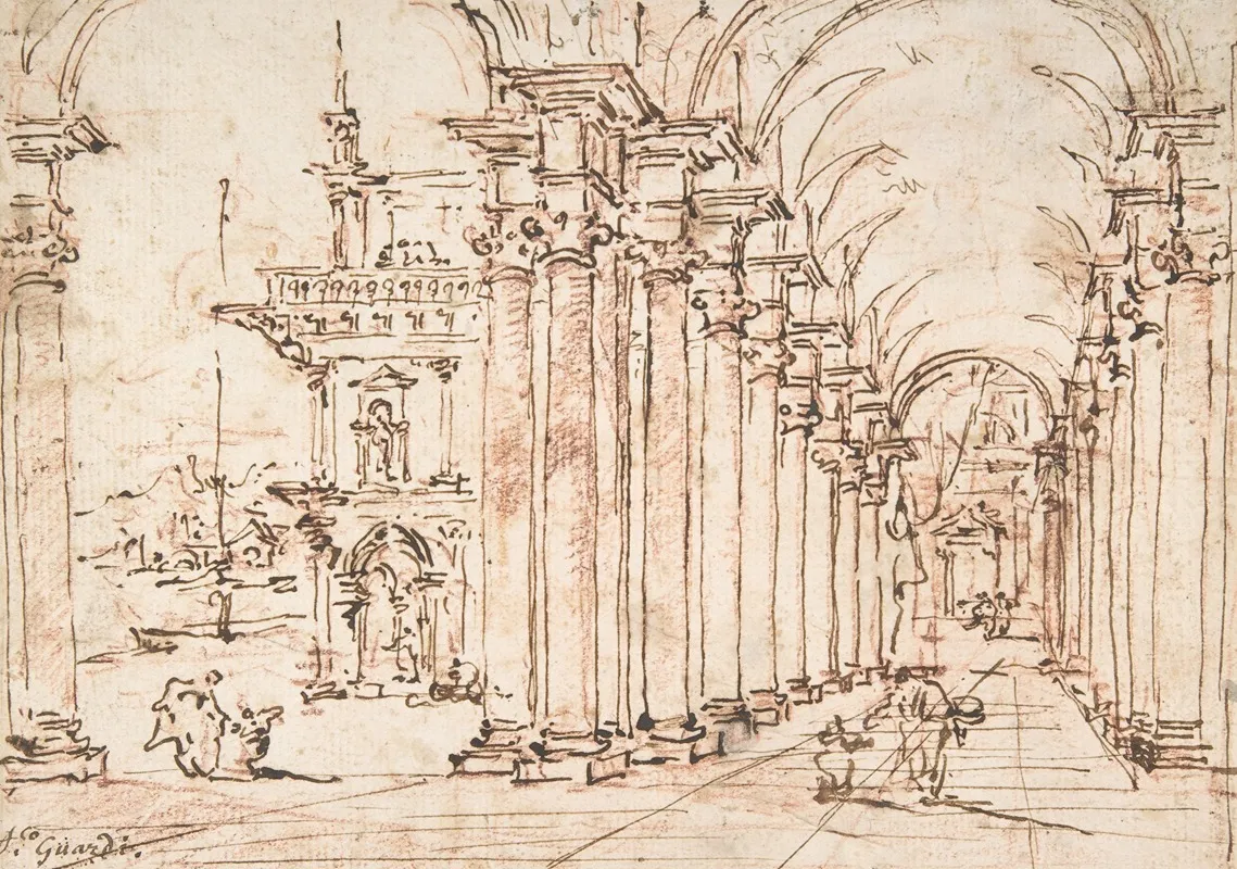 Architectural Capriccio Vaulted Colonnade Of A Palace