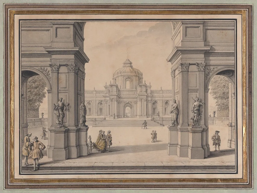 Architectural Capriccio With A Palace Seen Through A Triumphal Arch