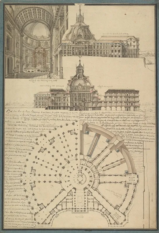 Architectural Drawing For A Chapel And Hospital Wall Art by de la Maire - High-Resolution Digital Print