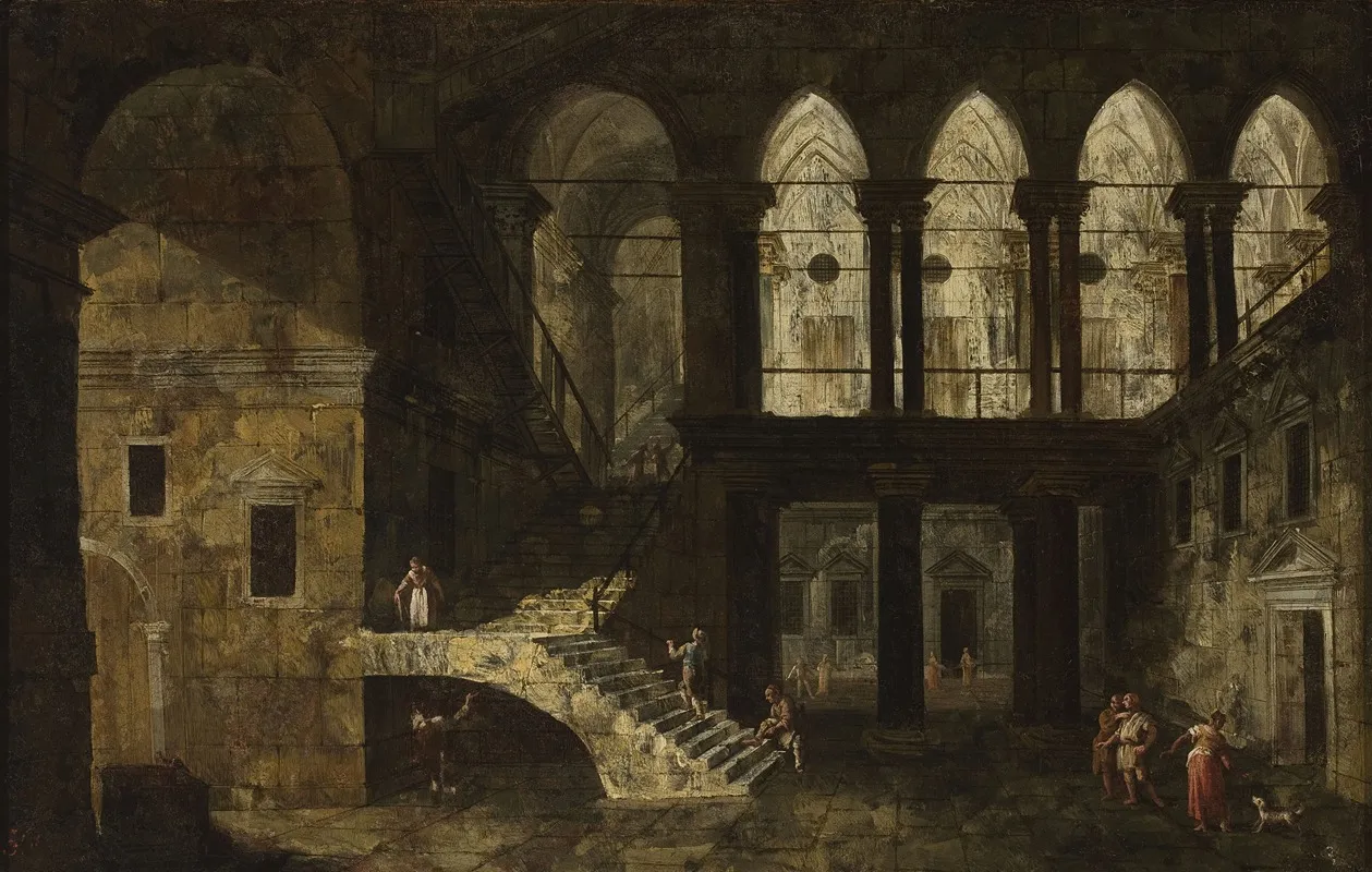 Architectural Fantasy Featuring A Palace Courtyard